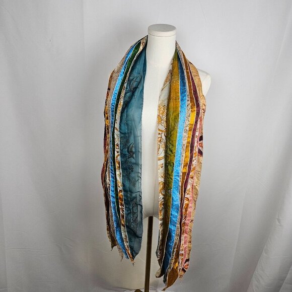 Handmade Patchwork Boho Scarf With Multicolor Strips Of Fabric - Picture 3 of 9